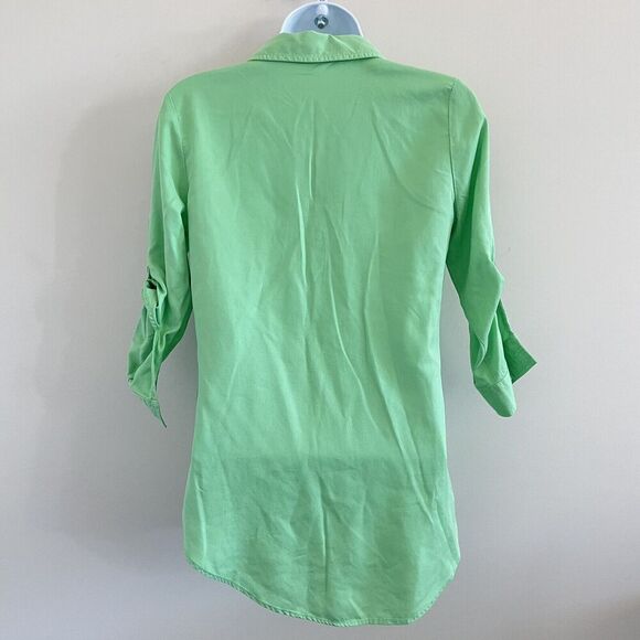 NWT Crown & Ivy Green Collared Henley Blouse Popover Roll Tab Slv Pockets Sz PP - Picture 6 of 6